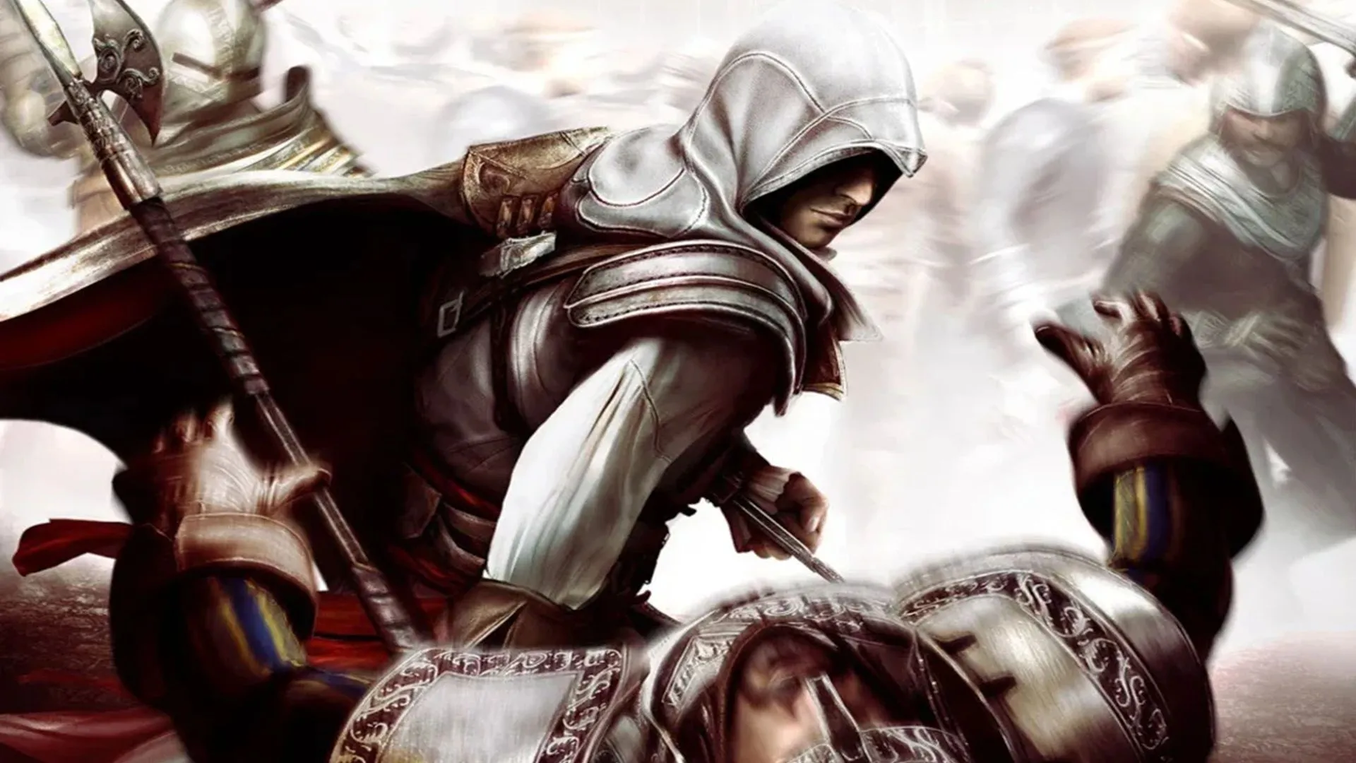 Hình ảnh một sát thủ trong series Assassin's Creed, thể hiện phong cách hành động lén lút và parkour