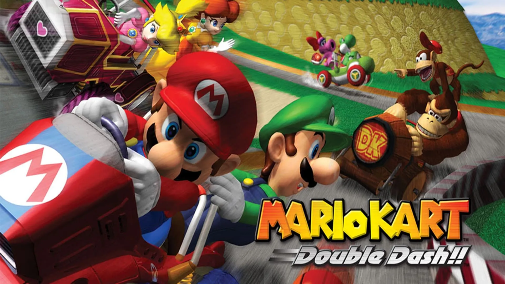 Hình ảnh quảng bá game đua xe Mario Kart: Double Dash nổi tiếng của Nintendo GameCube.