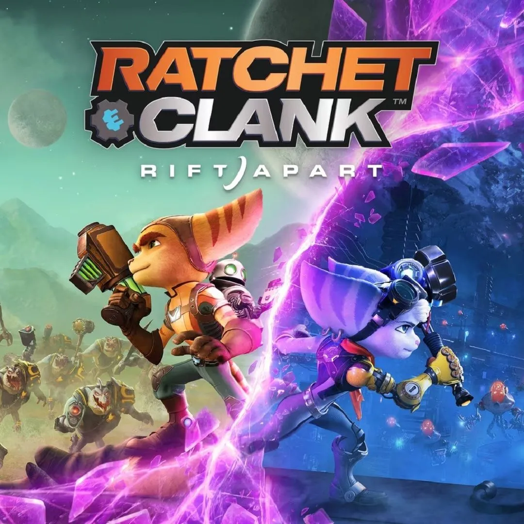 Hình ảnh sản phẩm của trò chơi Ratchet &amp; Clank Rift Apart với các nhân vật chính