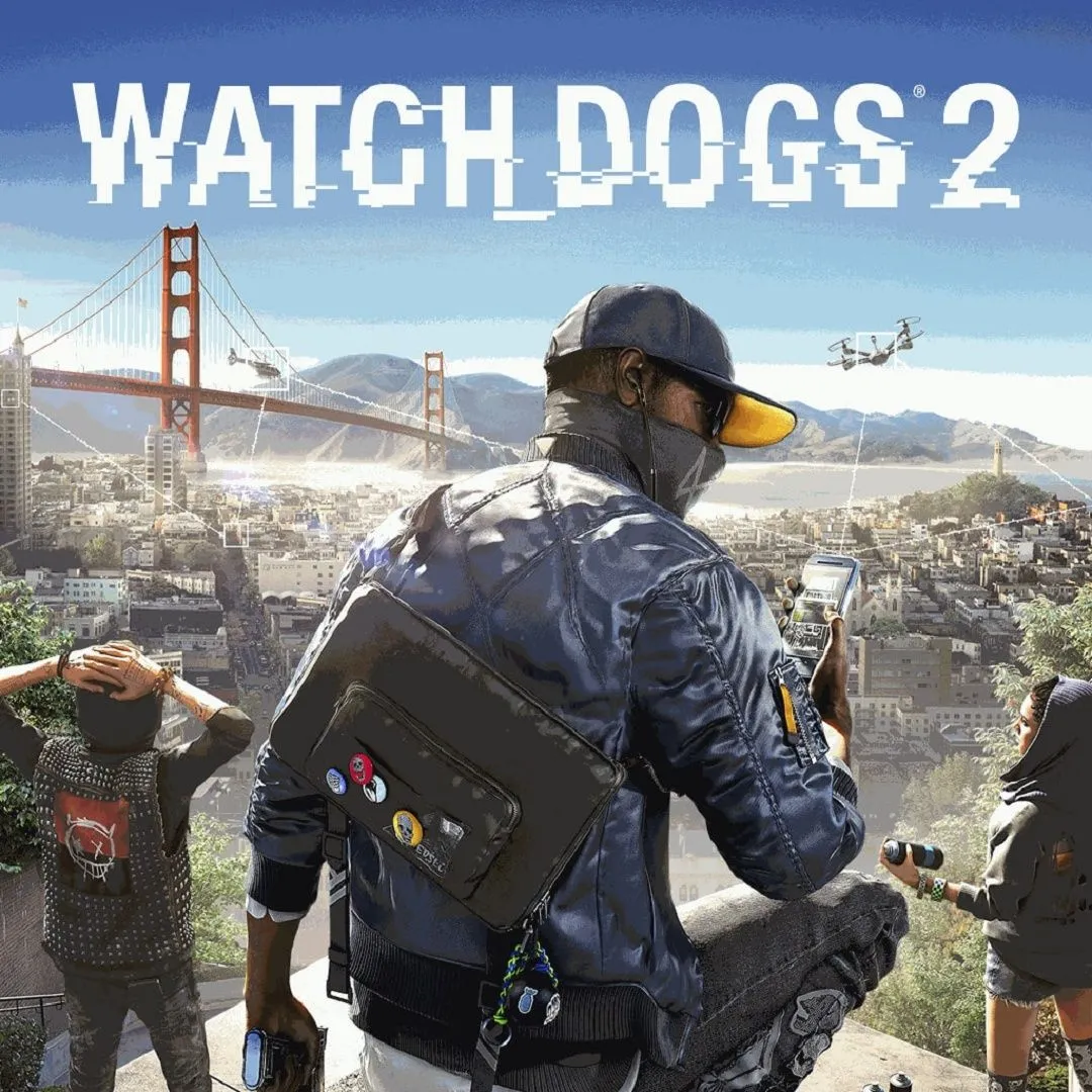 Hình ảnh sản phẩm game Watch Dogs 2, thể hiện phong cách hacker và bối cảnh San Francisco sống động.