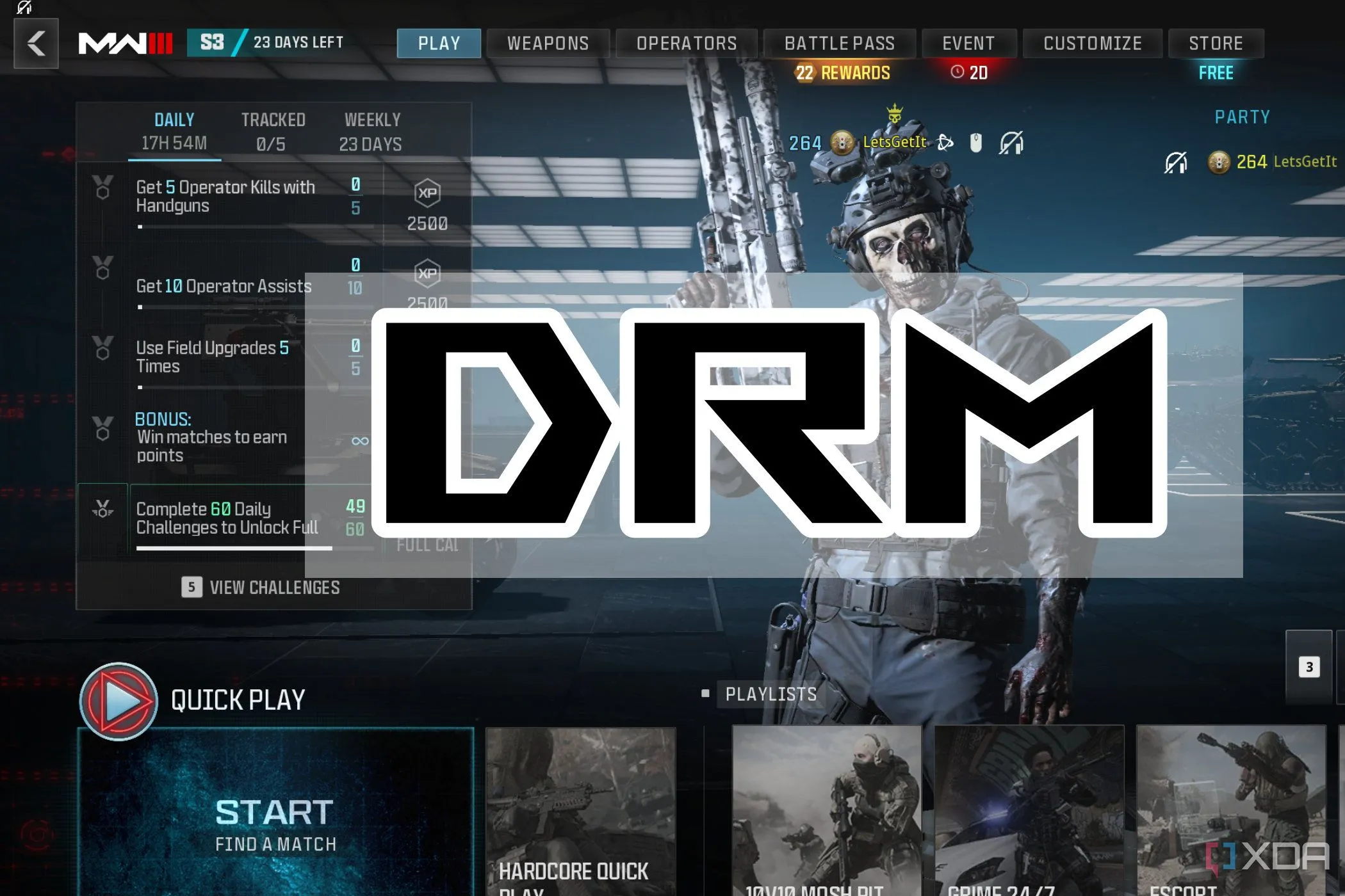 Hình ảnh thể hiện thông báo về hệ thống quản lý bản quyền số (DRM) trong tựa game Call of Duty Modern Warfare 3