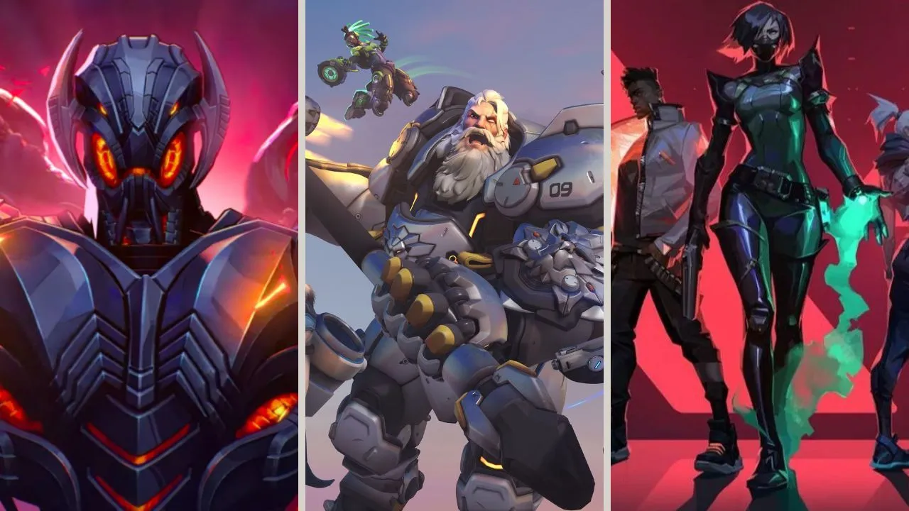 Hình ảnh tổng hợp các tựa game bắn súng multiplayer phổ biến như Valorant, Marvel Rivals và Overwatch 2, so sánh với FBC Firebreak trong phân khúc game bắn súng