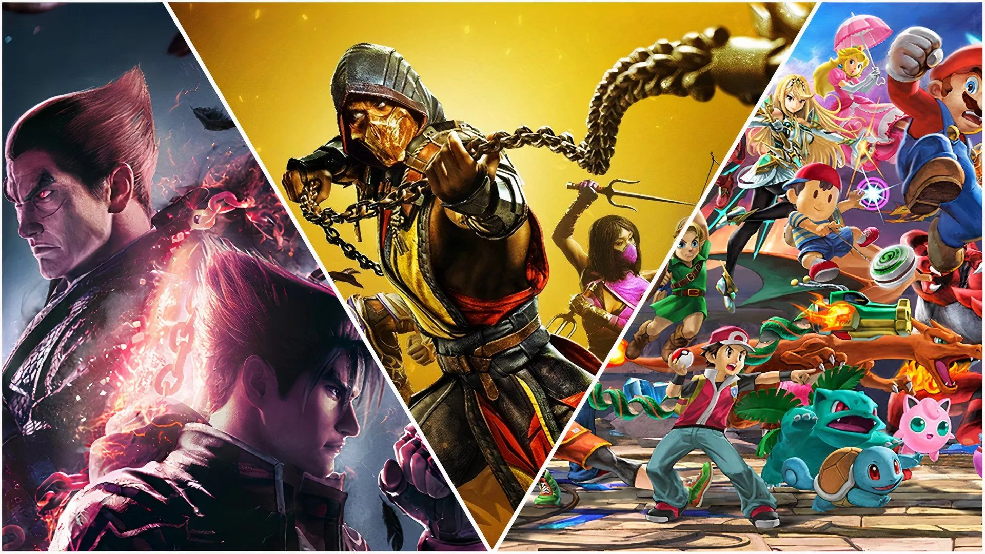 Hình ảnh tổng hợp các tựa game đối kháng có ảnh hưởng lớn nhất mọi thời đại, đại diện cho lịch sử phát triển của thể loại này