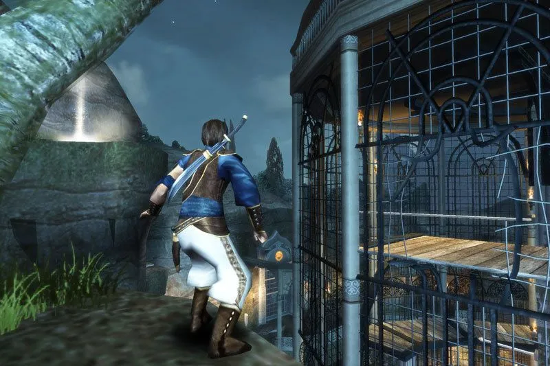 Hoàng tử thực hiện động tác nhào lộn vượt chướng ngại vật trong Prince of Persia The Sands of Time, kỹ năng parkour ấn tượng