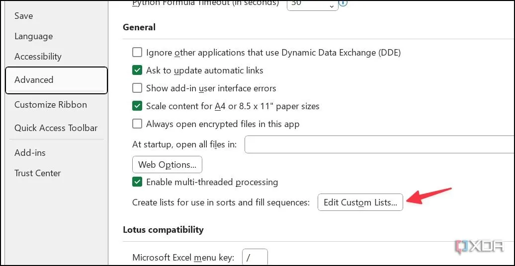 Hộp thoại chỉnh sửa danh sách tùy chỉnh (Edit Custom Lists) trong Excel