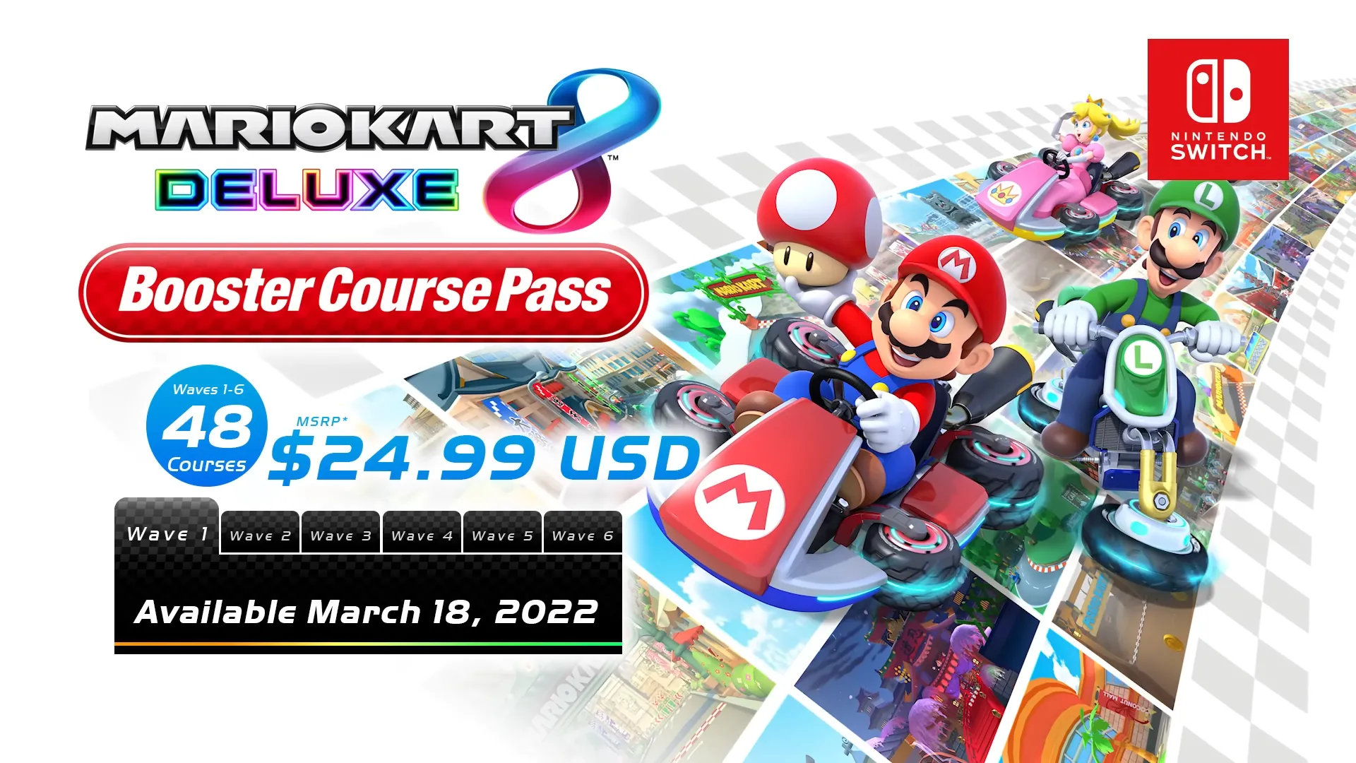 Infographic chi tiết nội dung của Gói Mở Rộng Đường Đua (Booster Course Pass) cho Mario Kart 8 Deluxe