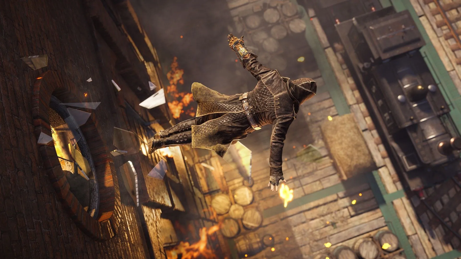 Jacob Frye thực hiện Cú Nhảy Niềm Tin trong Assassin's Creed Syndicate, biểu tượng cho sự đổi mới của các studio game lớn.