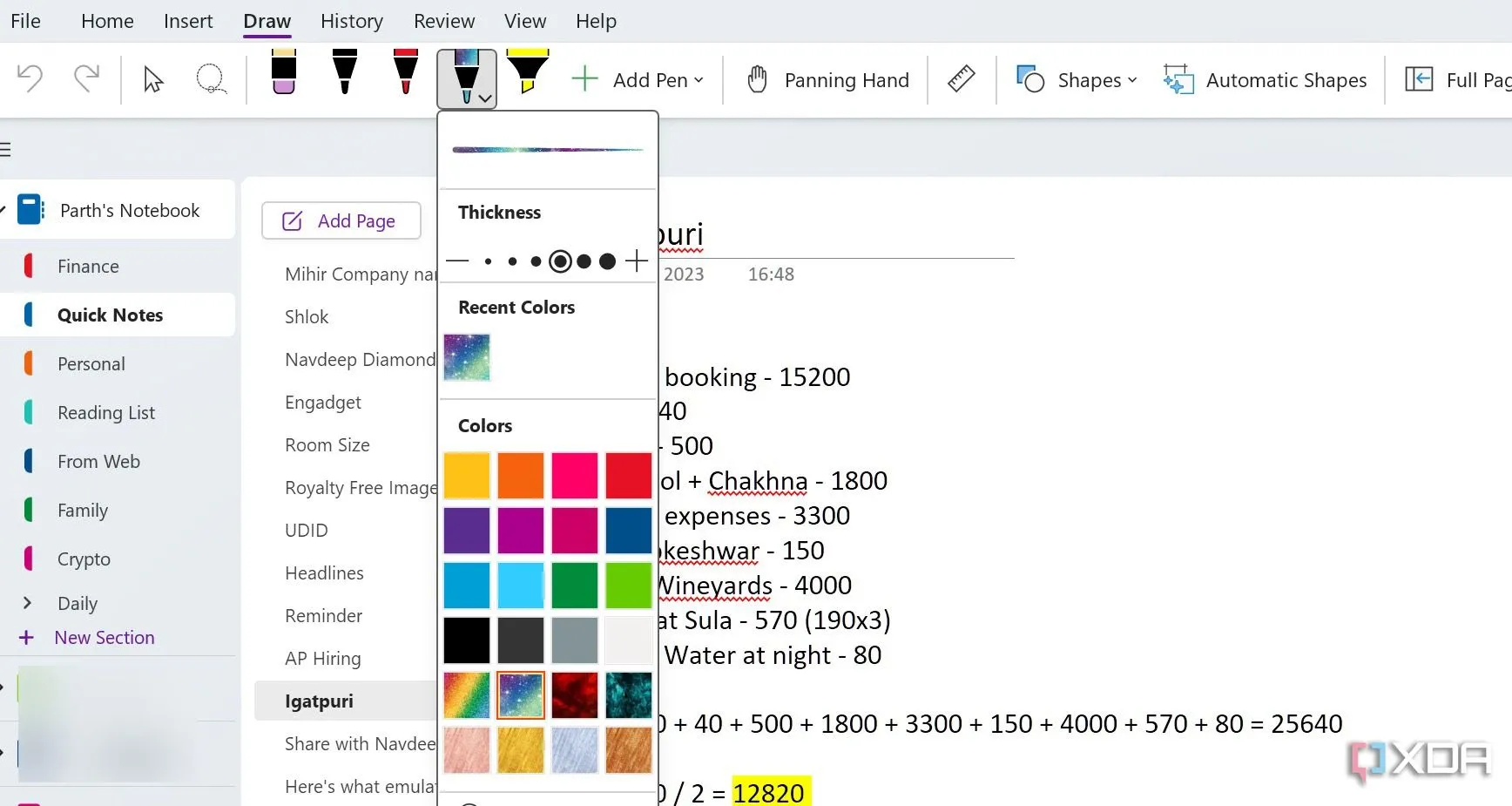 Khả năng ghi chú bằng bút cảm ứng của OneNote trên màn hình thiết bị