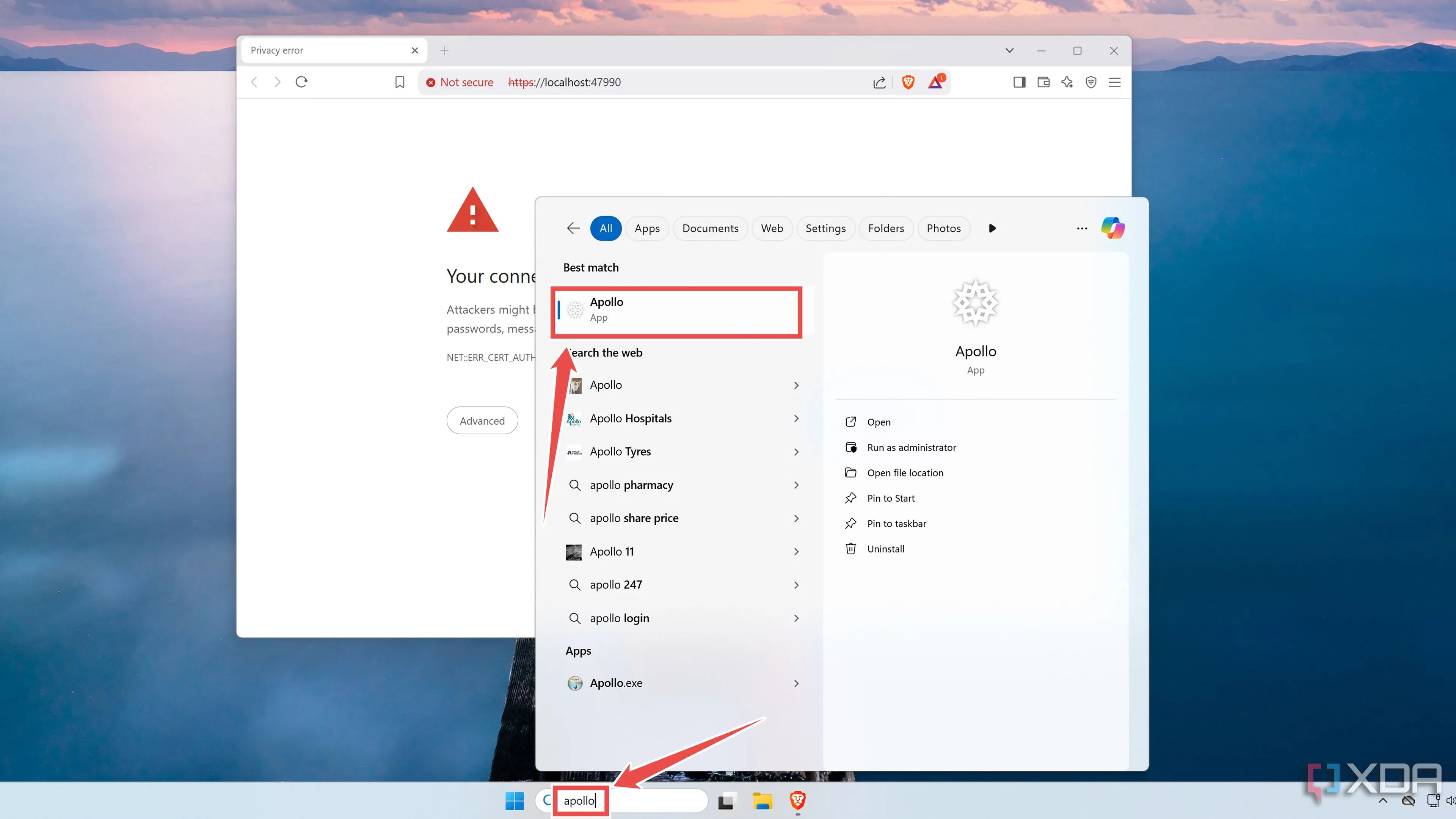 Khởi động ứng dụng Apollo server trên PC Windows