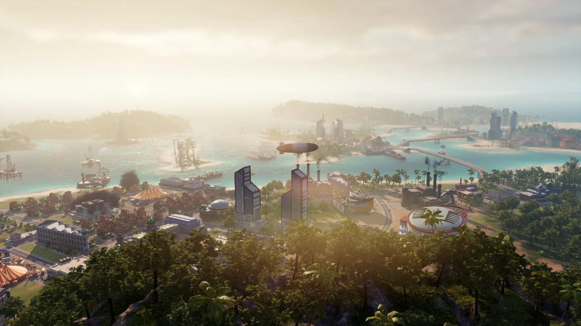 Khung cảnh giao thông nhộn nhịp trong Tropico 6, các phương tiện di chuyển trên đường