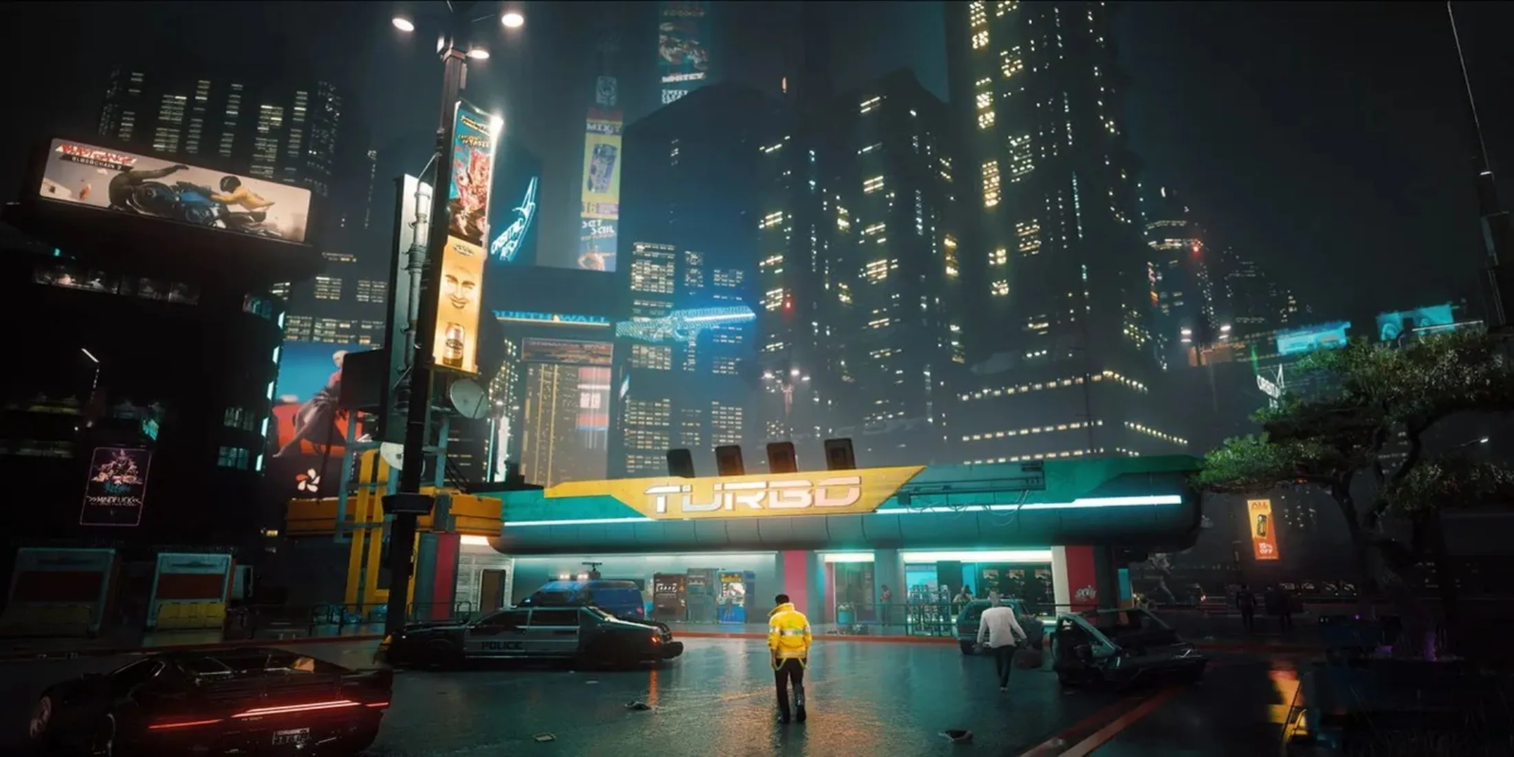 Khung cảnh Night City rộng lớn và chi tiết trong Cyberpunk 2077, thể hiện kiến trúc tương lai.