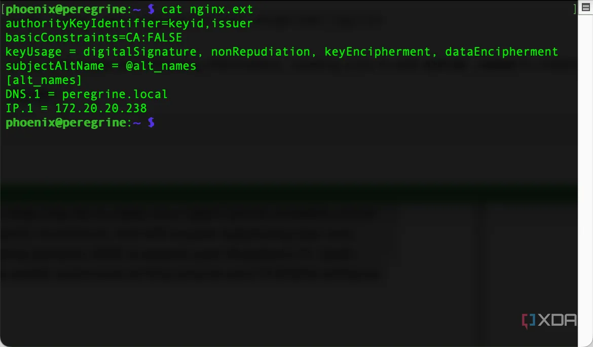 Kiểm tra nội dung tệp nginx.ext để cấu hình chứng chỉ SSL cho Nginx