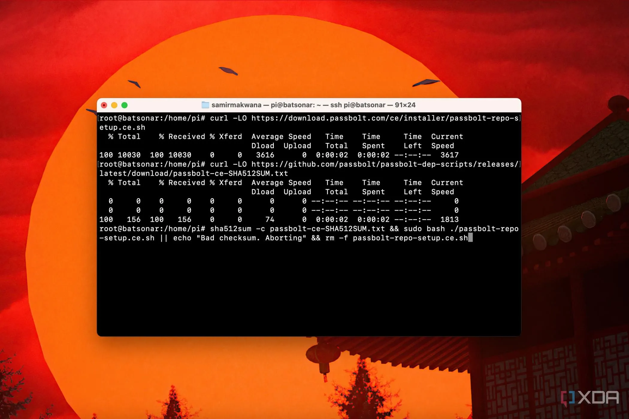 Kiểm tra tính hợp lệ của script cài đặt Passbolt bằng tệp checksum trong Terminal