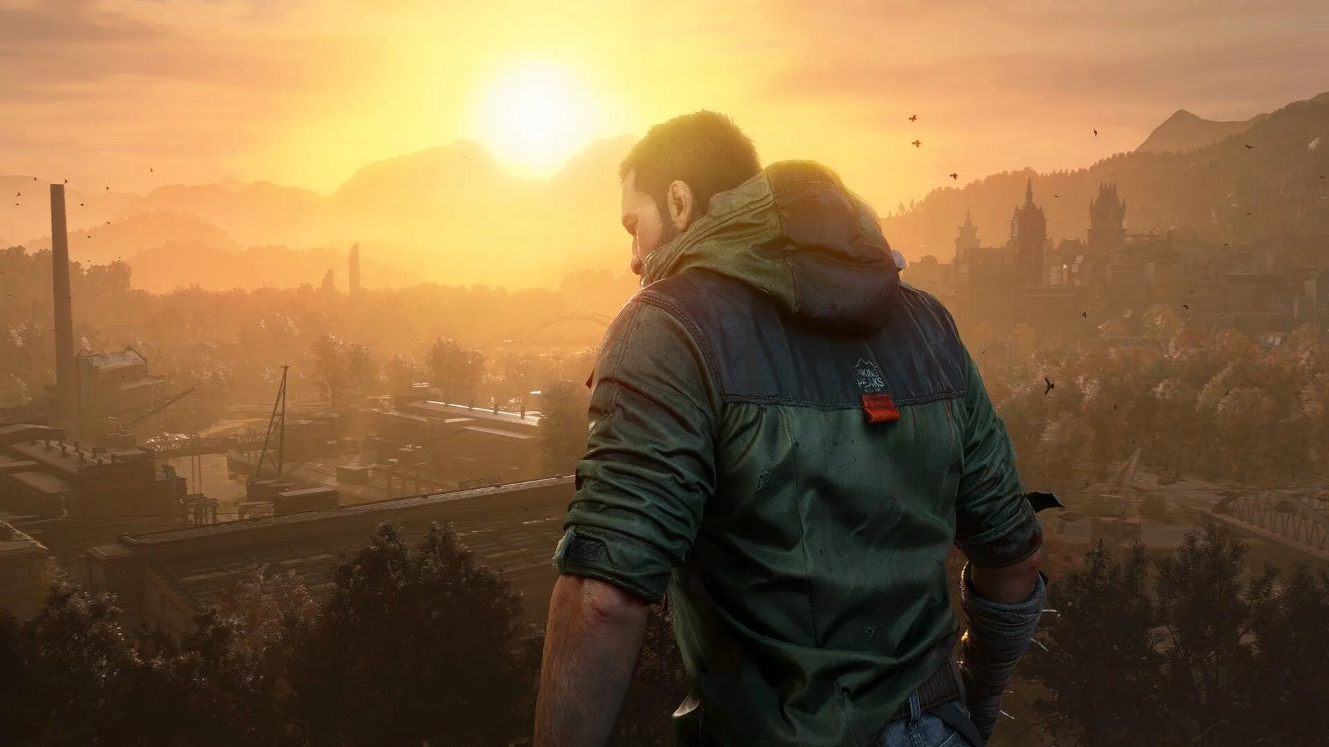 Kyle Crane, nhân vật chính của Dying Light: The Beast, đứng trên tòa nhà