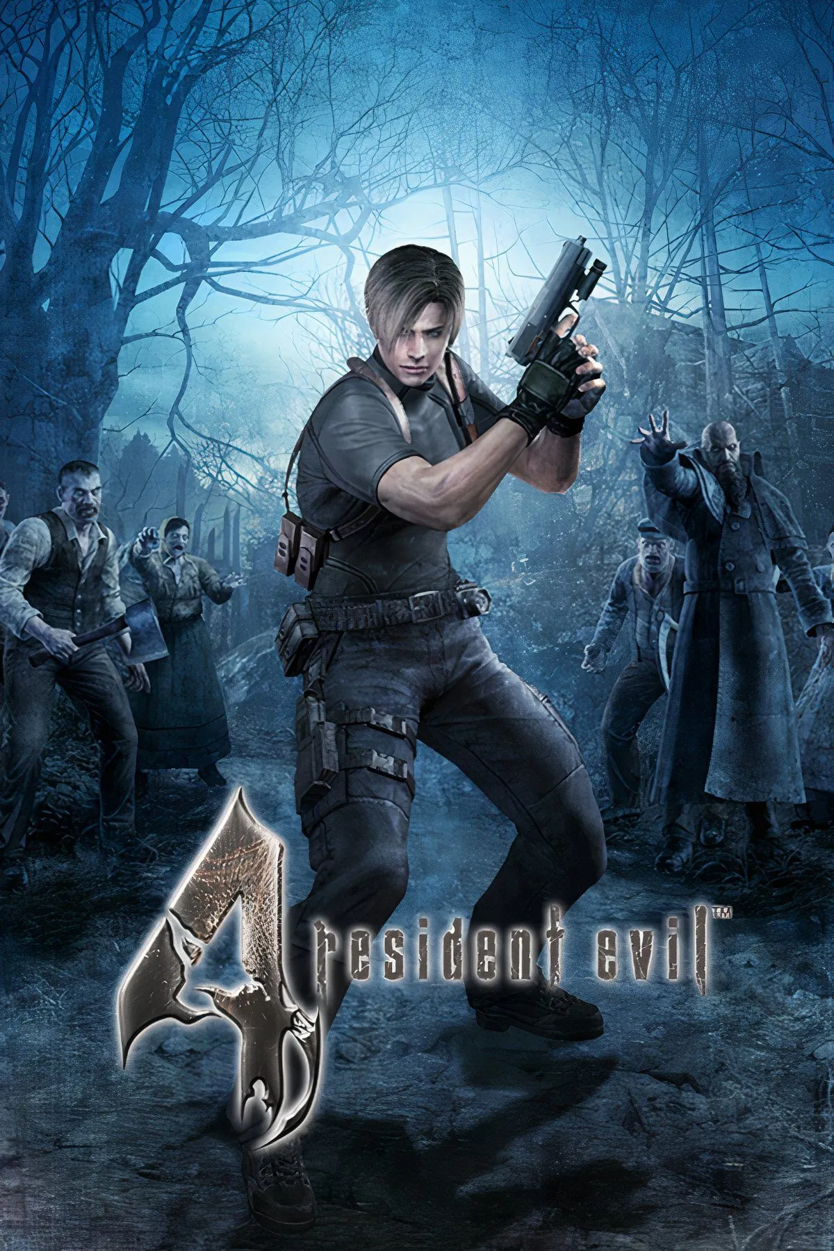 Leon S. Kennedy đối mặt với đám đông kẻ thù trong tựa game kinh dị hành động Resident Evil 4.