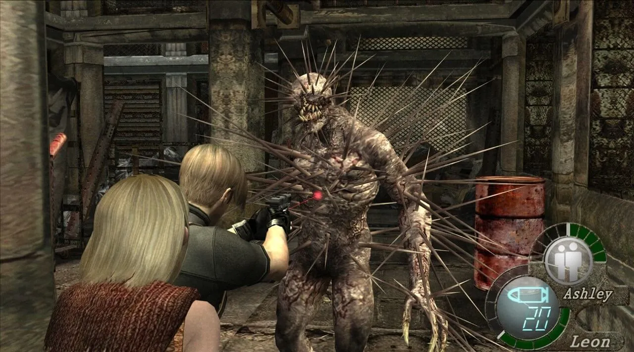 Leon S. Kennedy và Ashley Graham cố gắng sinh tồn trong Resident Evil 4.