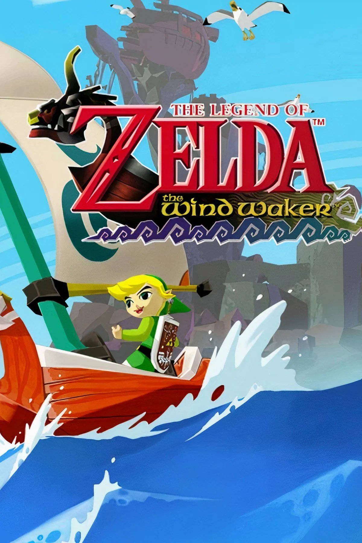 Link và con thuyền của mình khám phá đại dương bao la trong The Legend of Zelda: The Wind Waker.