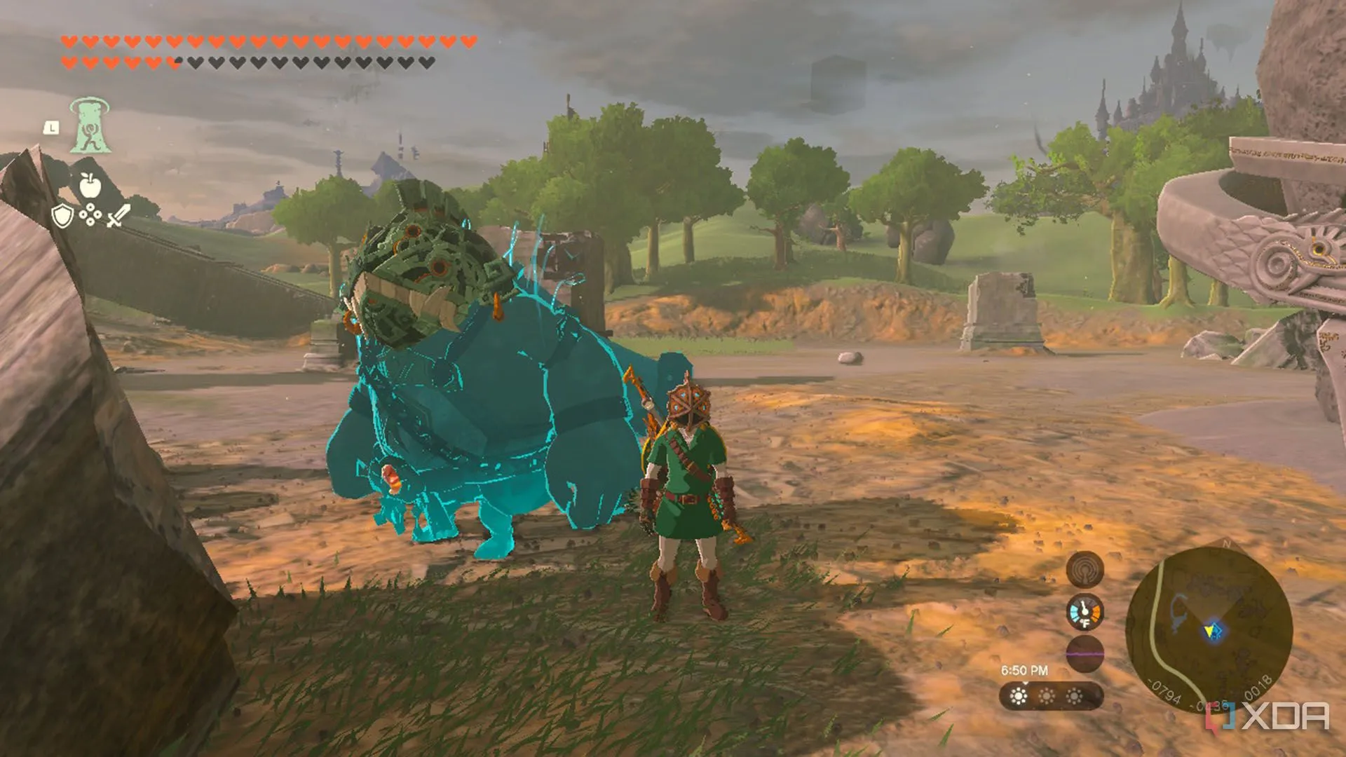 Link và đồng đội Yunobo cùng đeo mặt nạ Thần Thú tương ứng trong Zelda Tears of the Kingdom