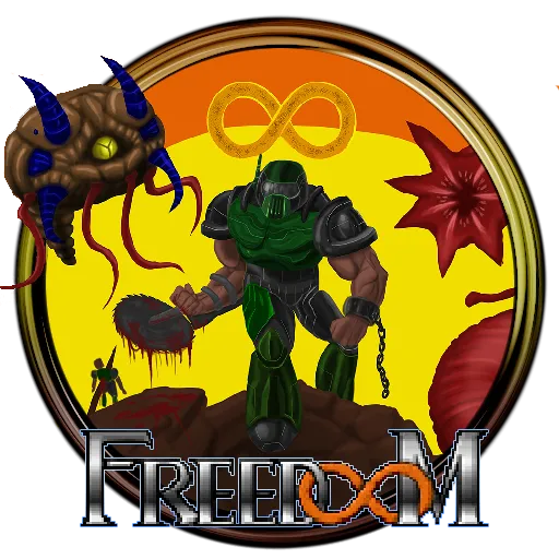 Logo game Freedoom với phong cách bắn súng hành động khoa học viễn tưởng