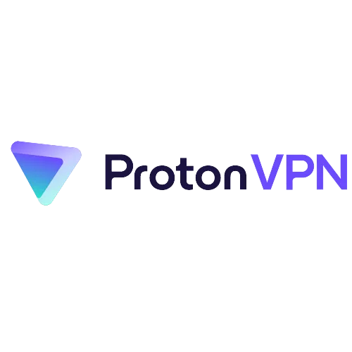 Logo ProtonVPN với hình tam giác màu xanh tím đặc trưng, biểu tượng của dịch vụ VPN bảo mật và riêng tư