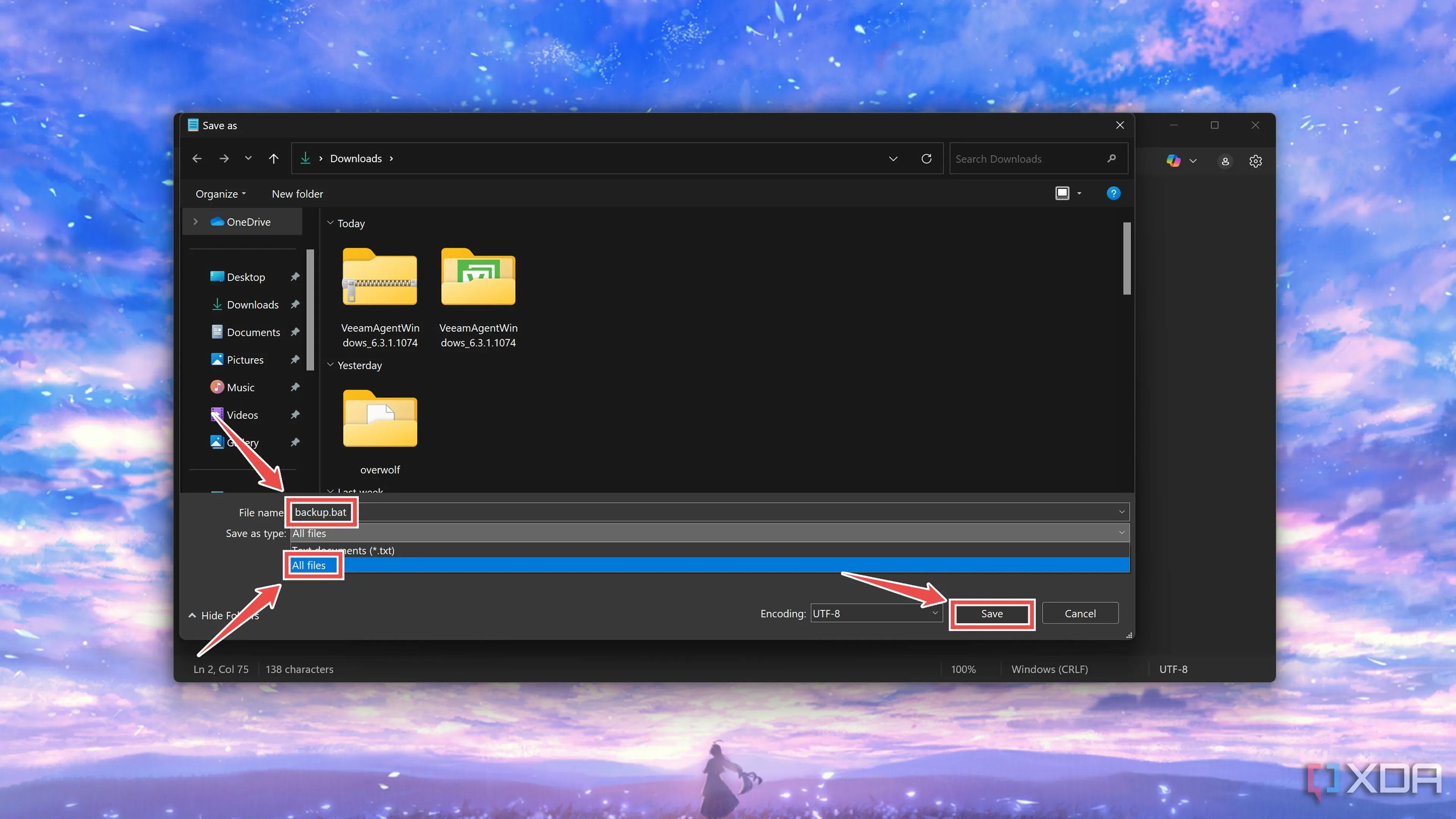 Lưu file script Robocopy với định dạng .bat trong Notepad