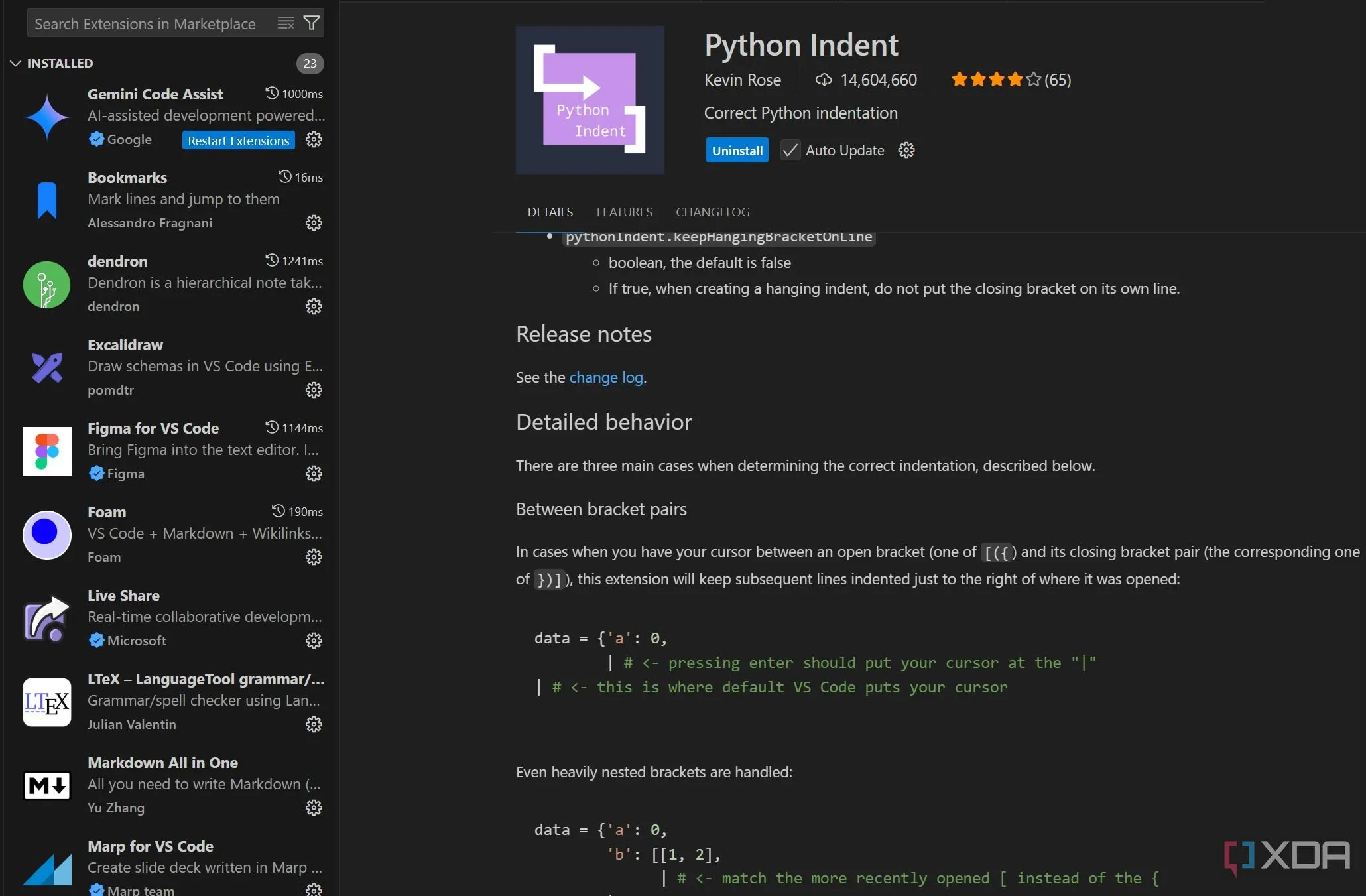 Mã Python được căn chỉnh thụt lề tự động chính xác trong VS Code nhờ extension Python Indent