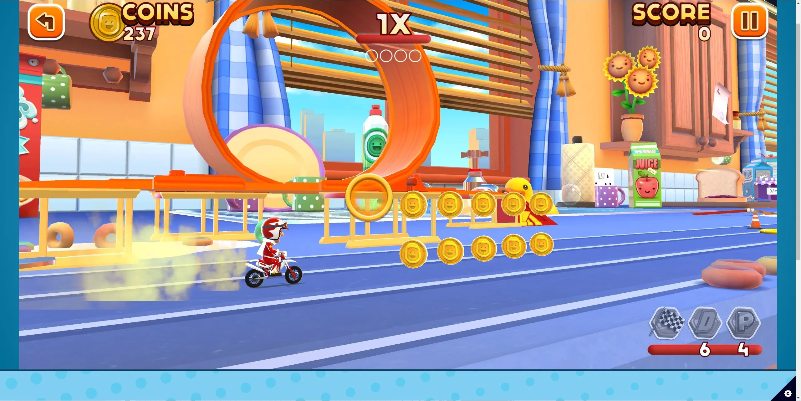 Màn hình game Joe Danger Infinity trên trình duyệt web, với nhân vật Joe Danger đang thực hiện pha nguy hiểm.