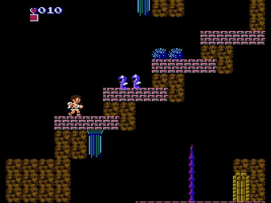 Màn hình game Kid Icarus trên NES với nhân vật Pit bay và bắn cung