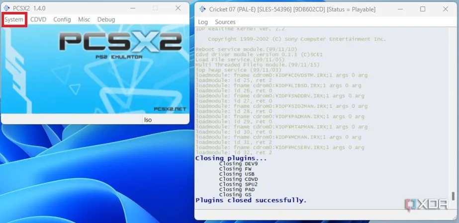 Màn hình khởi động giả lập PCSX2 của PlayStation 2