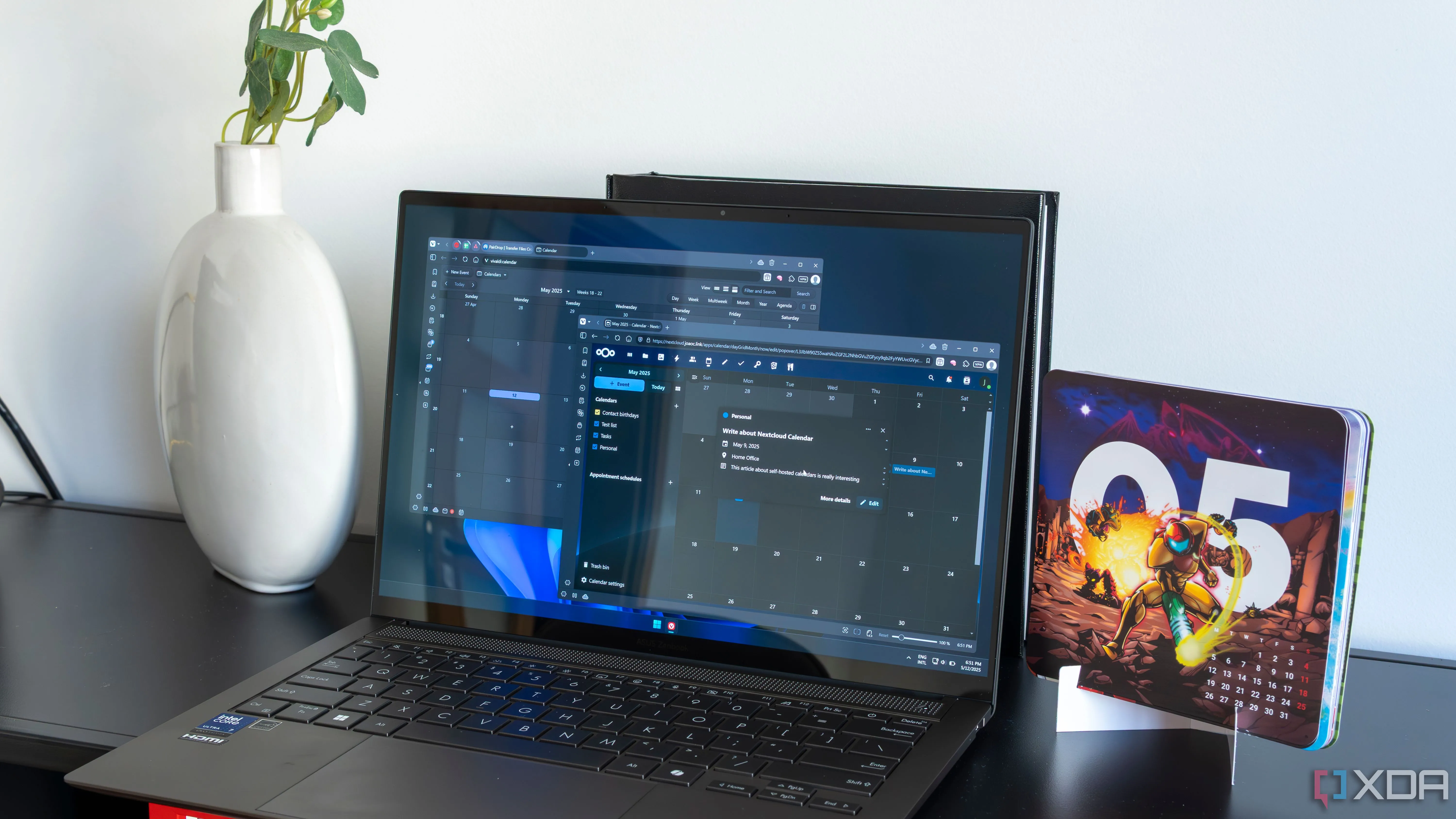 Màn hình laptop hiển thị lịch từ Nextcloud và Vivaldi, các lựa chọn thay thế tự host cho dịch vụ đám mây