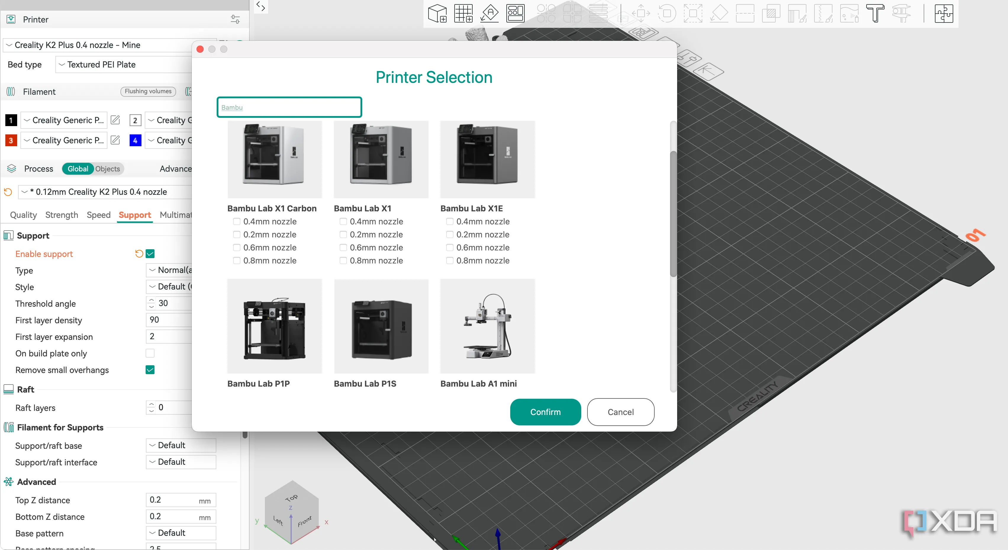 Màn hình lựa chọn máy in 3D trong Orca Slicer với các profile tối ưu