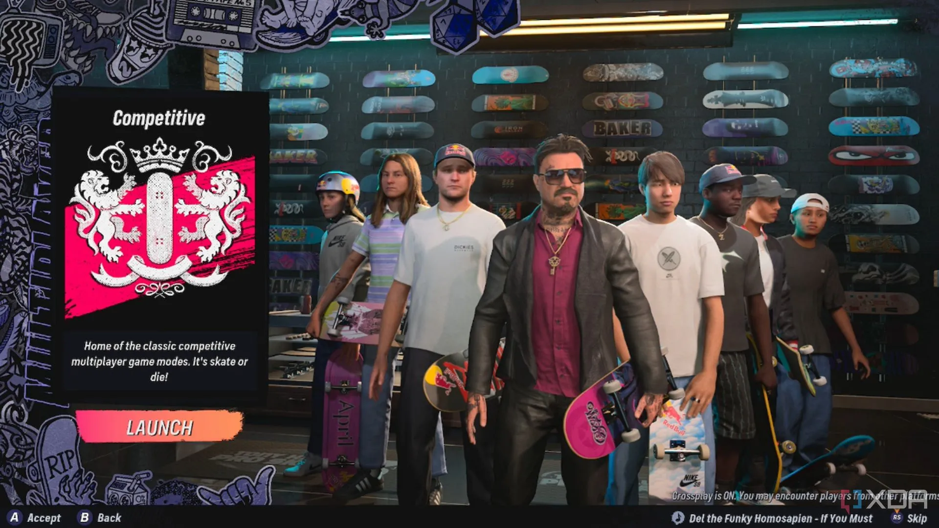 Màn hình sảnh chờ multiplayer online của Tony Hawk's Pro Skater 3+4, chuẩn bị cho trận đấu trượt ván