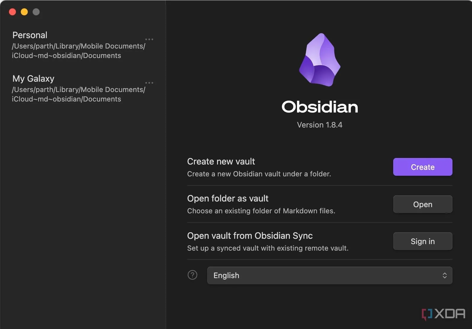 Màn hình tạo vault (kho lưu trữ) mới trong Obsidian, minh họa tính năng lưu trữ linh hoạt trên đám mây