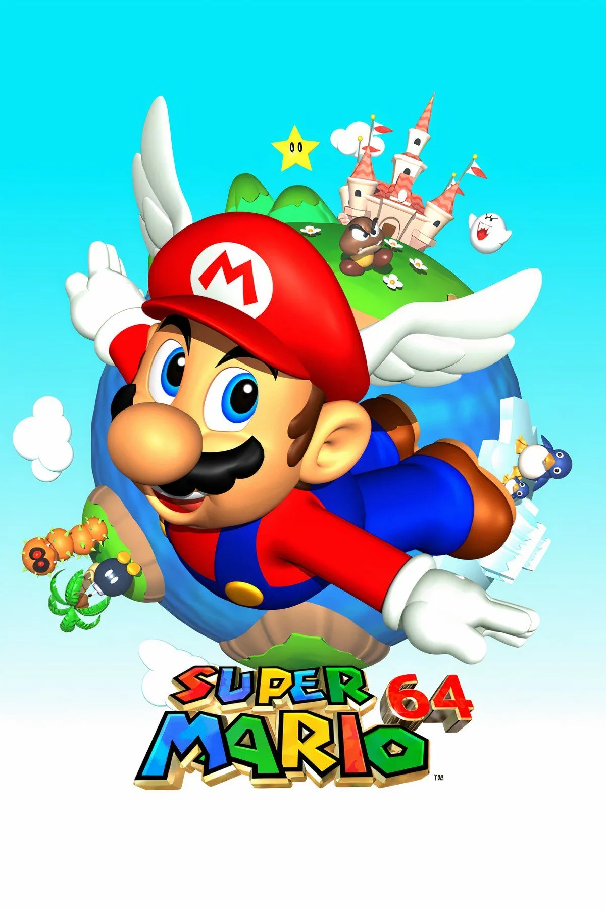 Mario nhảy trong lâu đài Peach, một cảnh quen thuộc của Super Mario 64 trên Nintendo 64