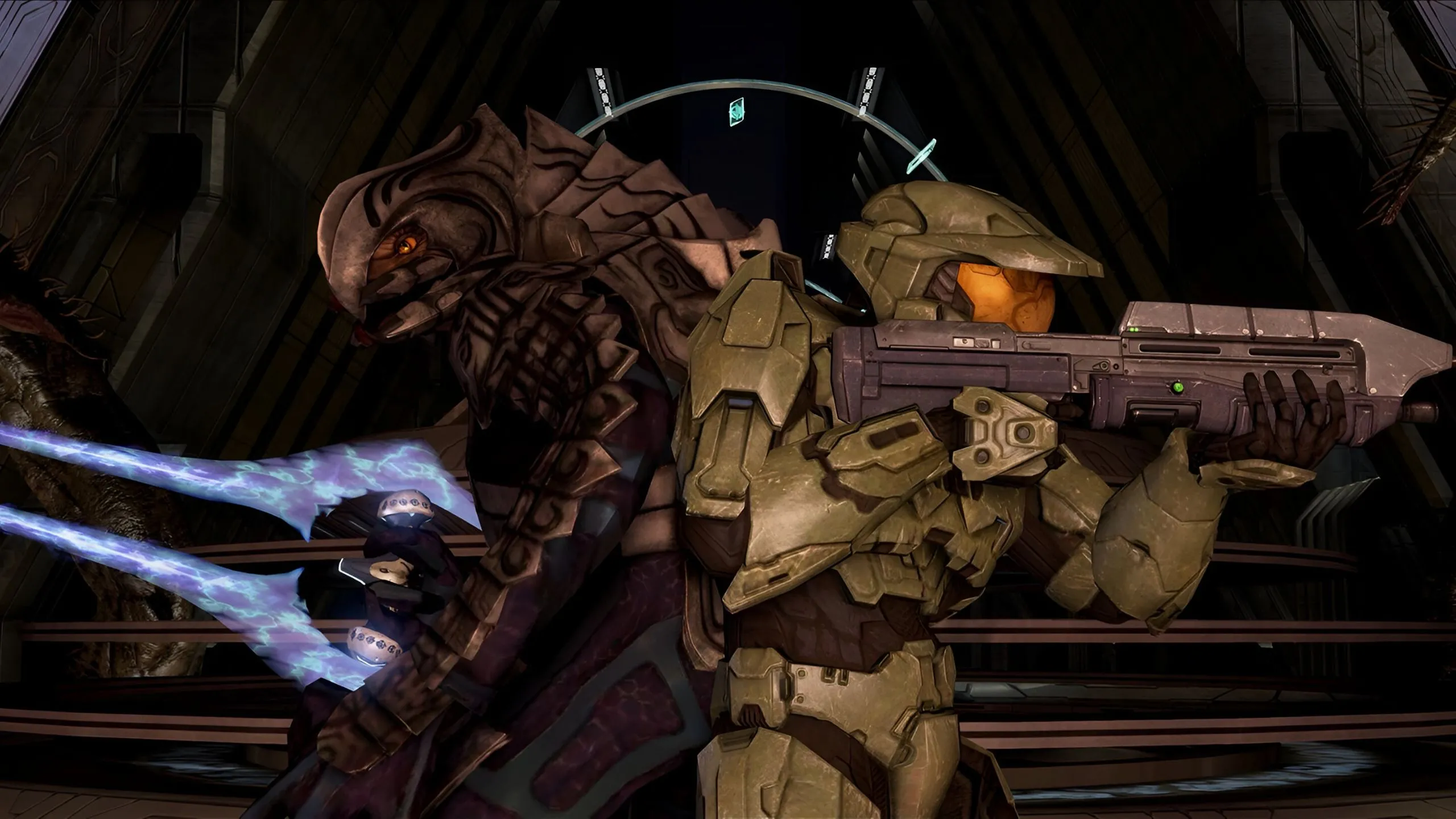 Master Chief và The Arbiter trong Halo 3, tái hiện những khoảnh khắc hợp tác huyền thoại trong chiến dịch co-op chia đôi màn hình.