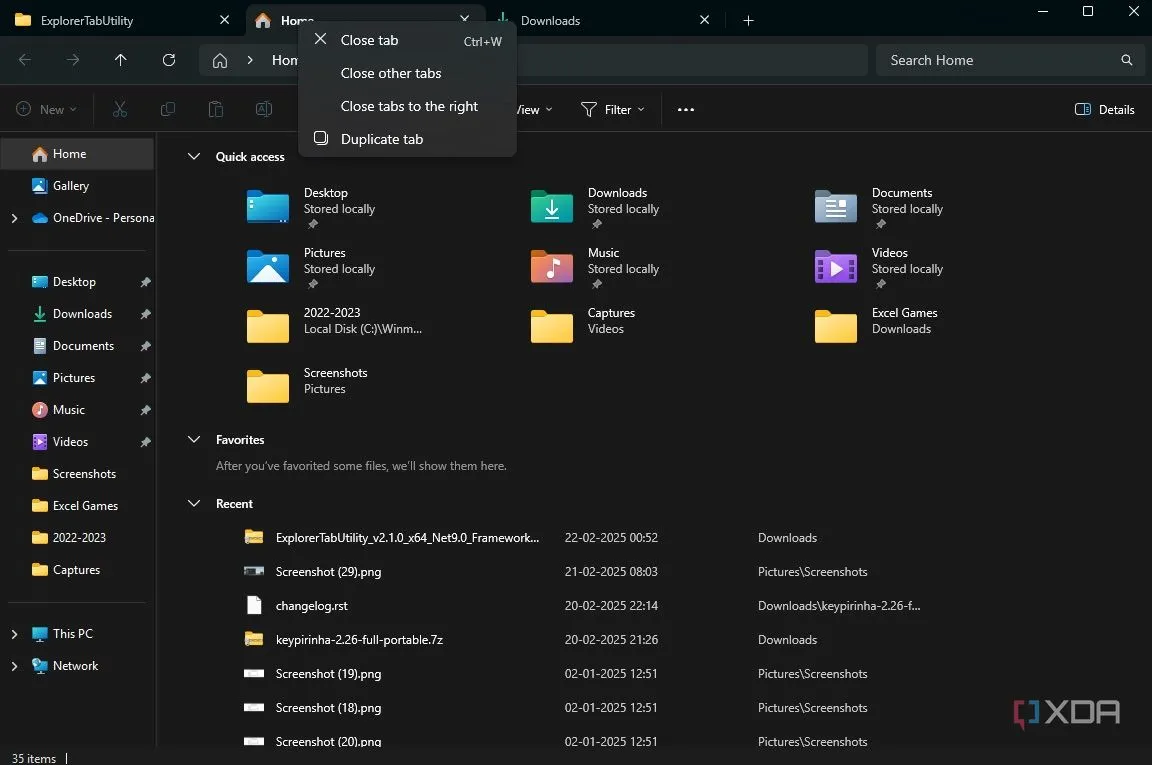 Menu ngữ cảnh hiển thị các tùy chọn đóng tab trong Explorer Tab Utility, bao gồm đóng tab hiện tại hoặc đóng tất cả các tab khác, tối ưu trải nghiệm người dùng.
