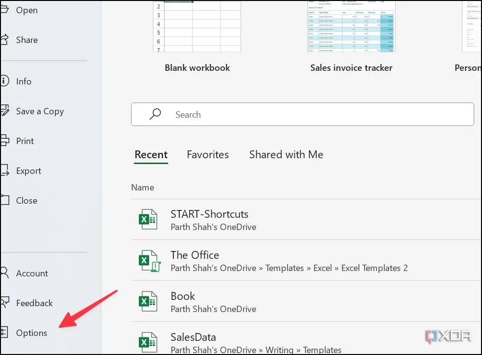 Menu tùy chọn (Options) trong Excel