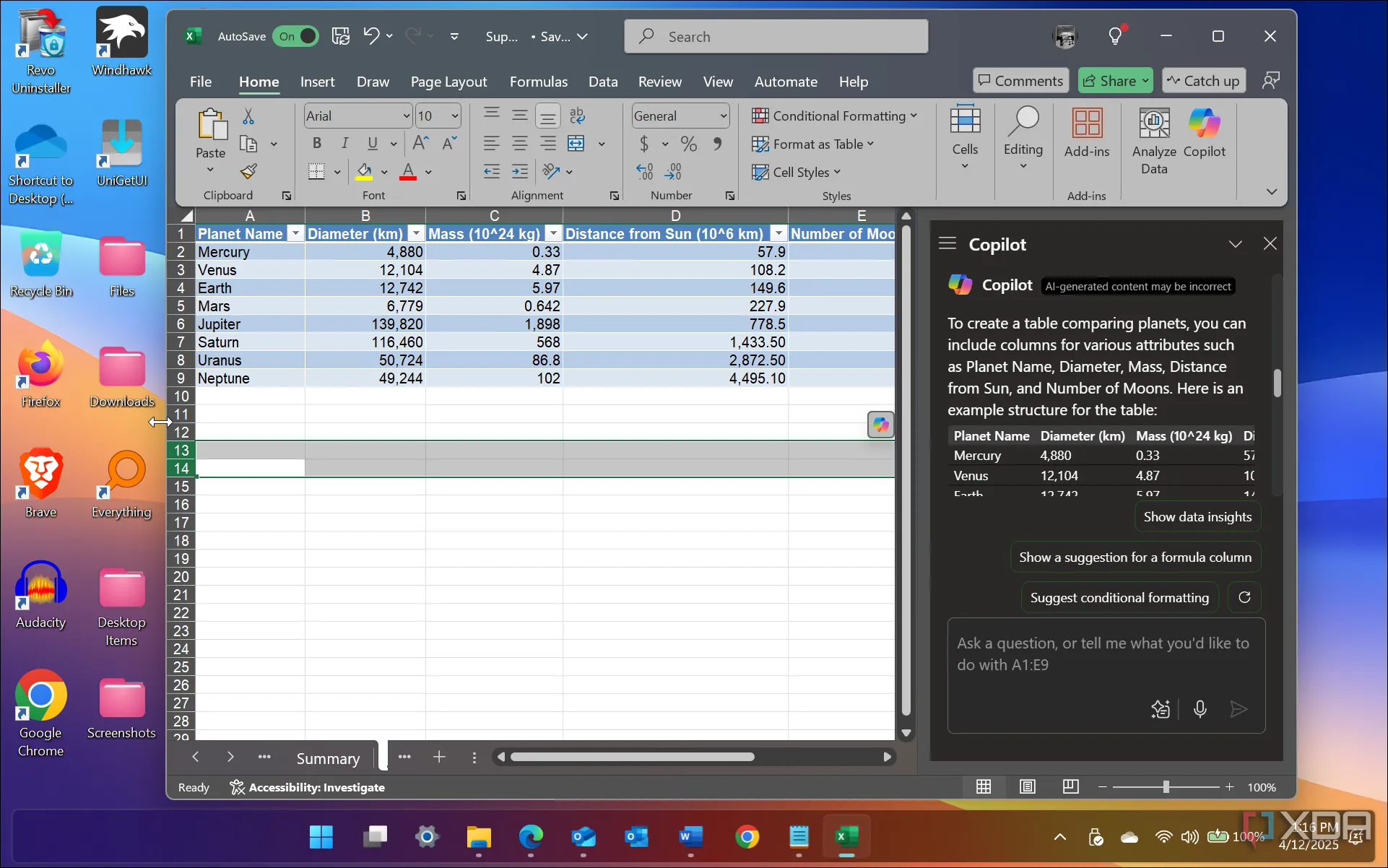 Microsoft Copilot tạo bảng dữ liệu thông minh trong Excel, minh họa khả năng AI