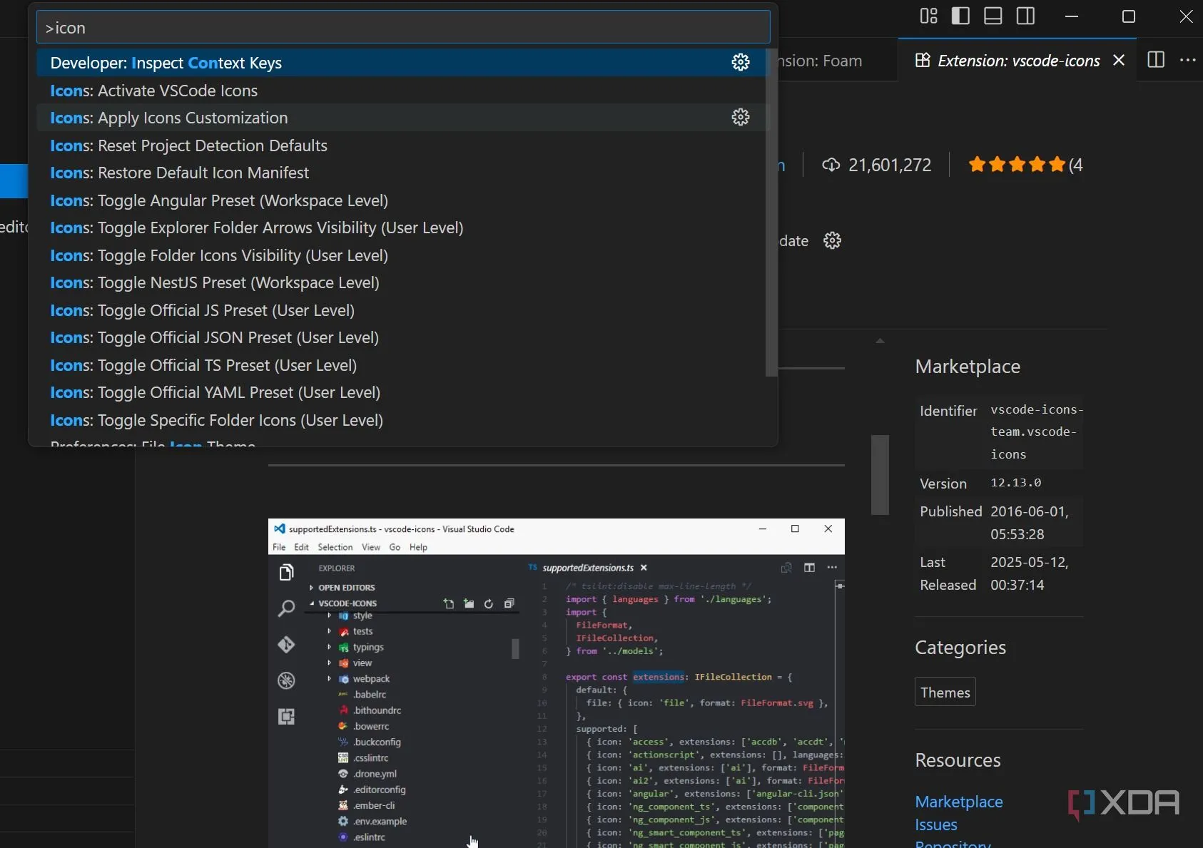 Minh họa các biểu tượng file và thư mục tùy chỉnh của vscode-icons trong giao diện VS Code.