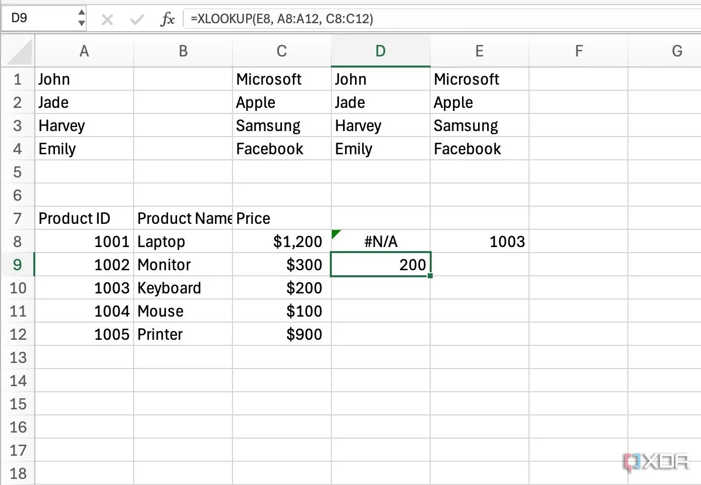 Minh họa cách sử dụng hàm XLOOKUP hiệu quả trong Excel