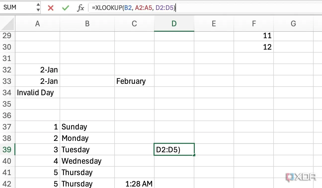 Minh họa cách sử dụng hàm XLOOKUP trong Excel để tìm kiếm dữ liệu