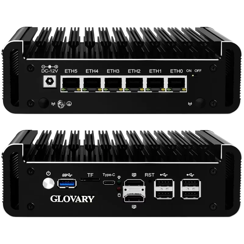 Mini PC Glovary N100 6L với 6 cổng mạng 2.5GbE, dùng làm tường lửa hoặc router