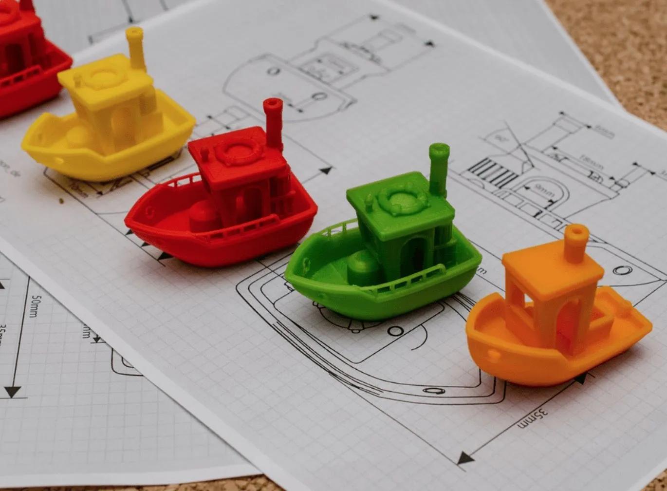 Mô hình thuyền Benchy, một mẫu thử in 3D phổ biến được sử dụng để kiểm tra và hiệu chỉnh các thông số máy in.