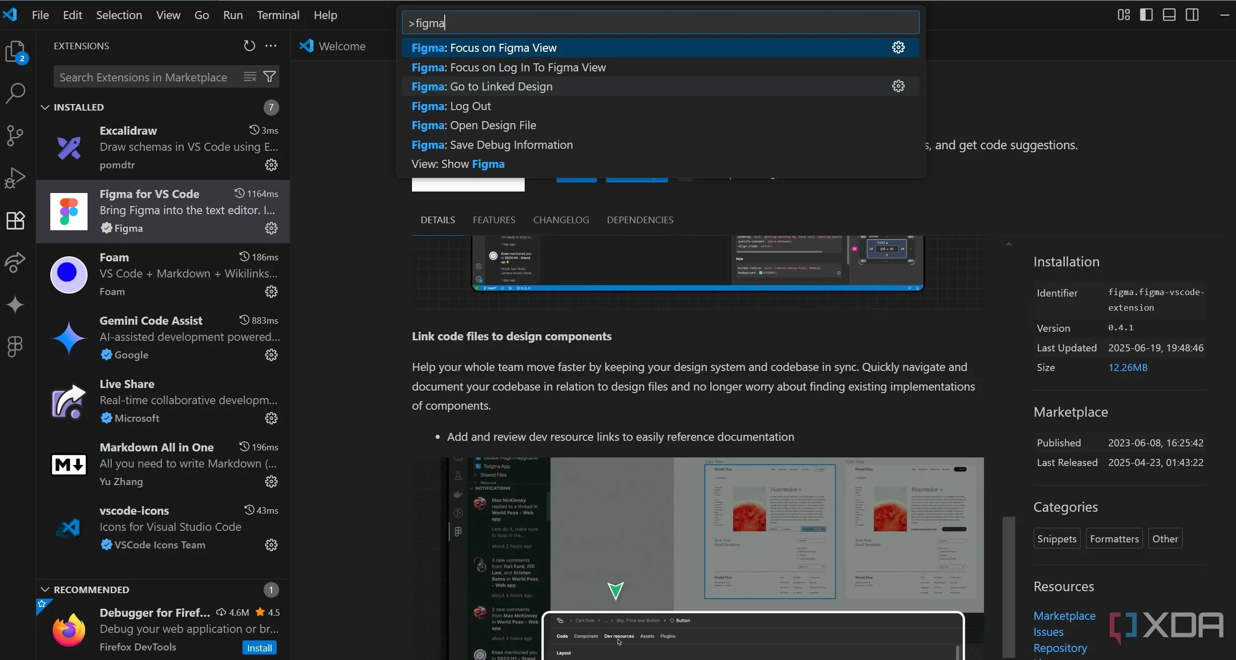 Mô tả Figma for VS Code extension tích hợp bảng thiết kế Figma trực tiếp vào IDE.