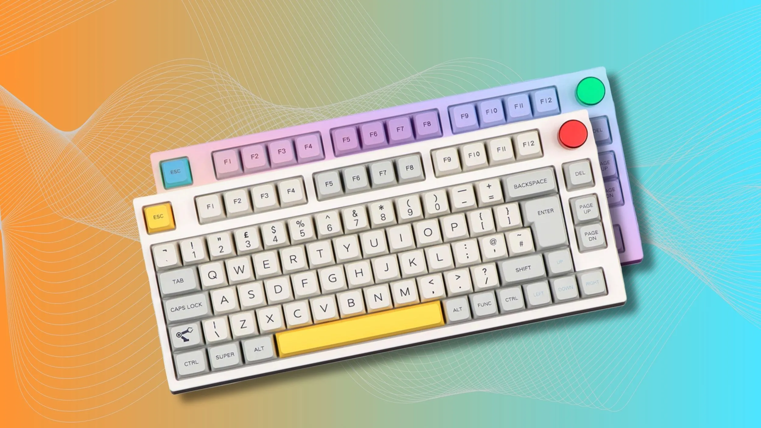 Mô tả: Hình ảnh cận cảnh một bàn phím cơ gaming với các keycap được chiếu sáng RGB, thể hiện tính năng chiếu sáng trên từng phím.