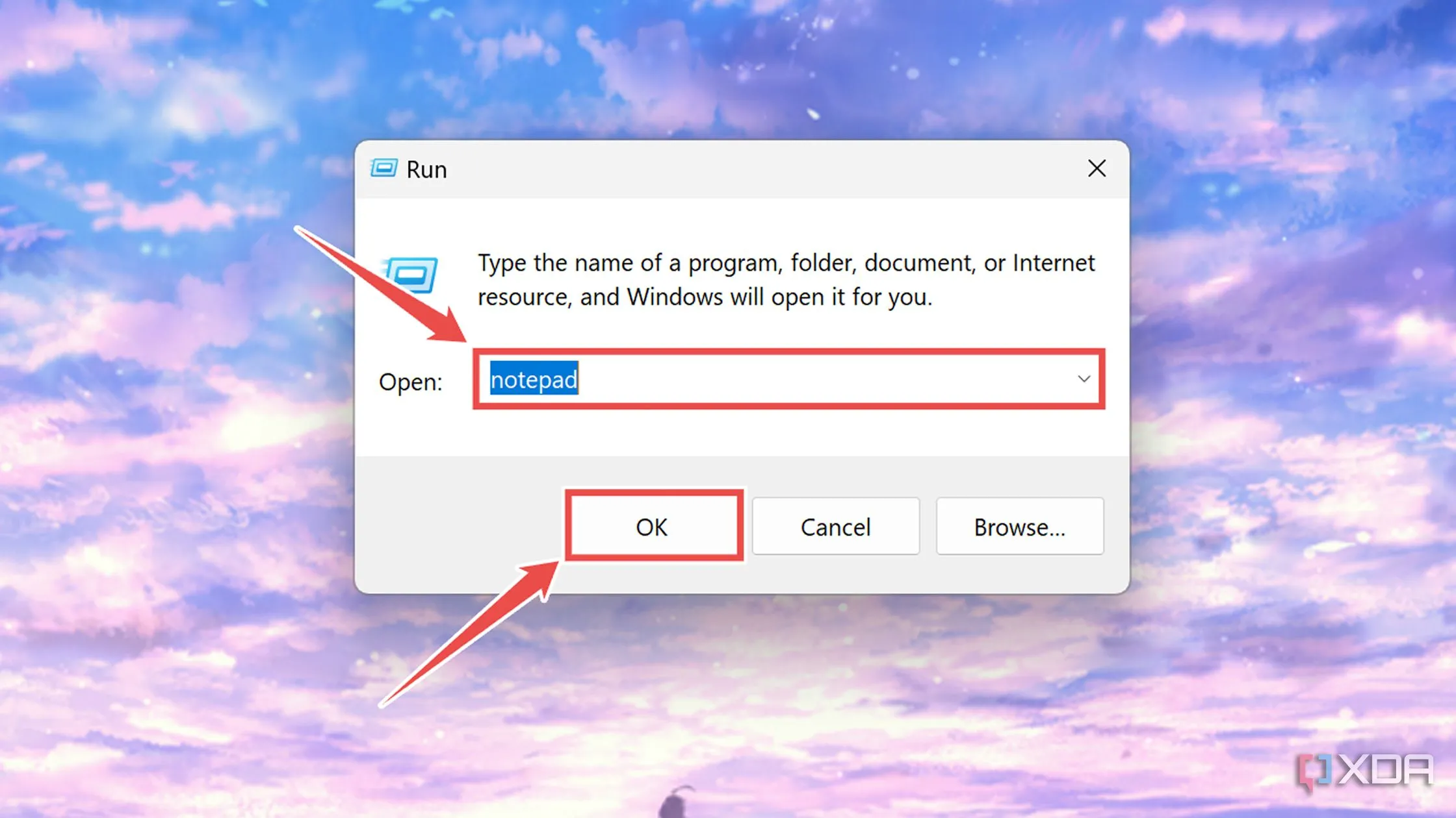 Mở ứng dụng Notepad qua hộp thoại Run trên Windows để tạo script Robocopy