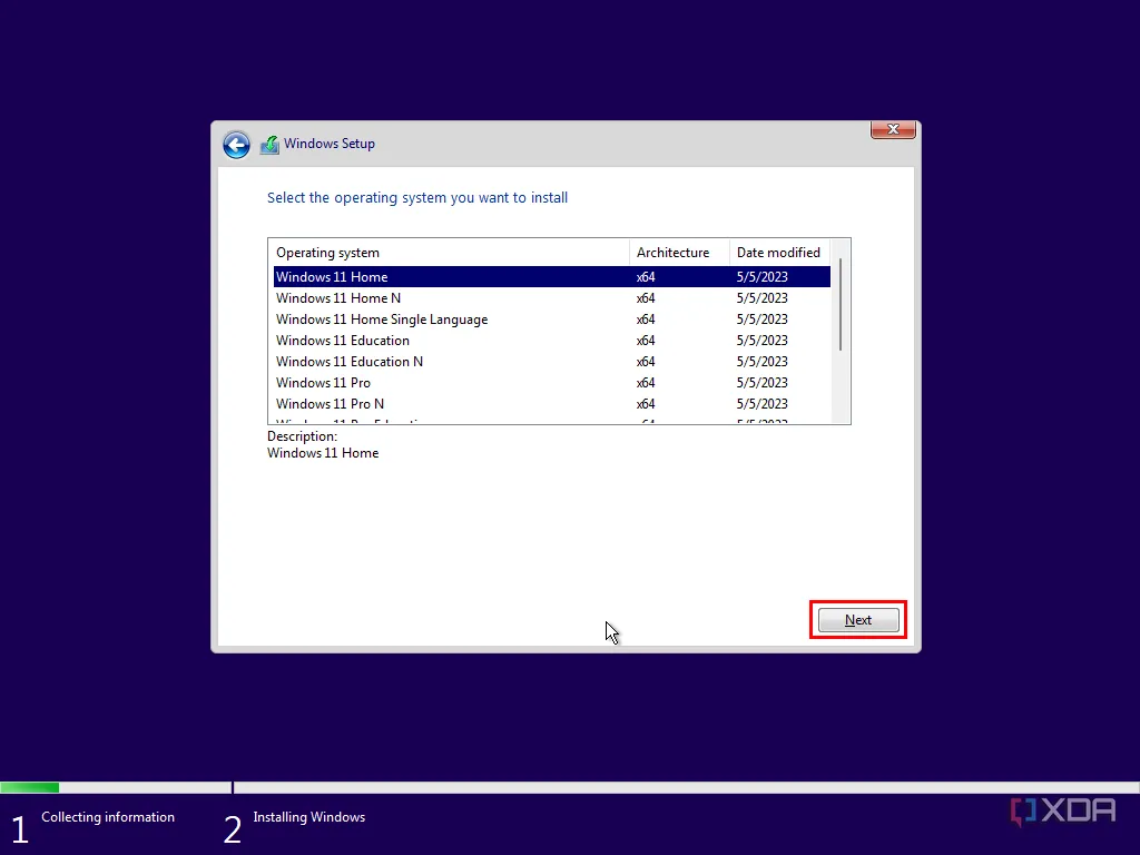Môi trường cài đặt Windows yêu cầu chọn phiên bản Windows 11, minh họa quá trình cài đặt lại Windows để dọn dẹp hệ thống và tăng hiệu suất
