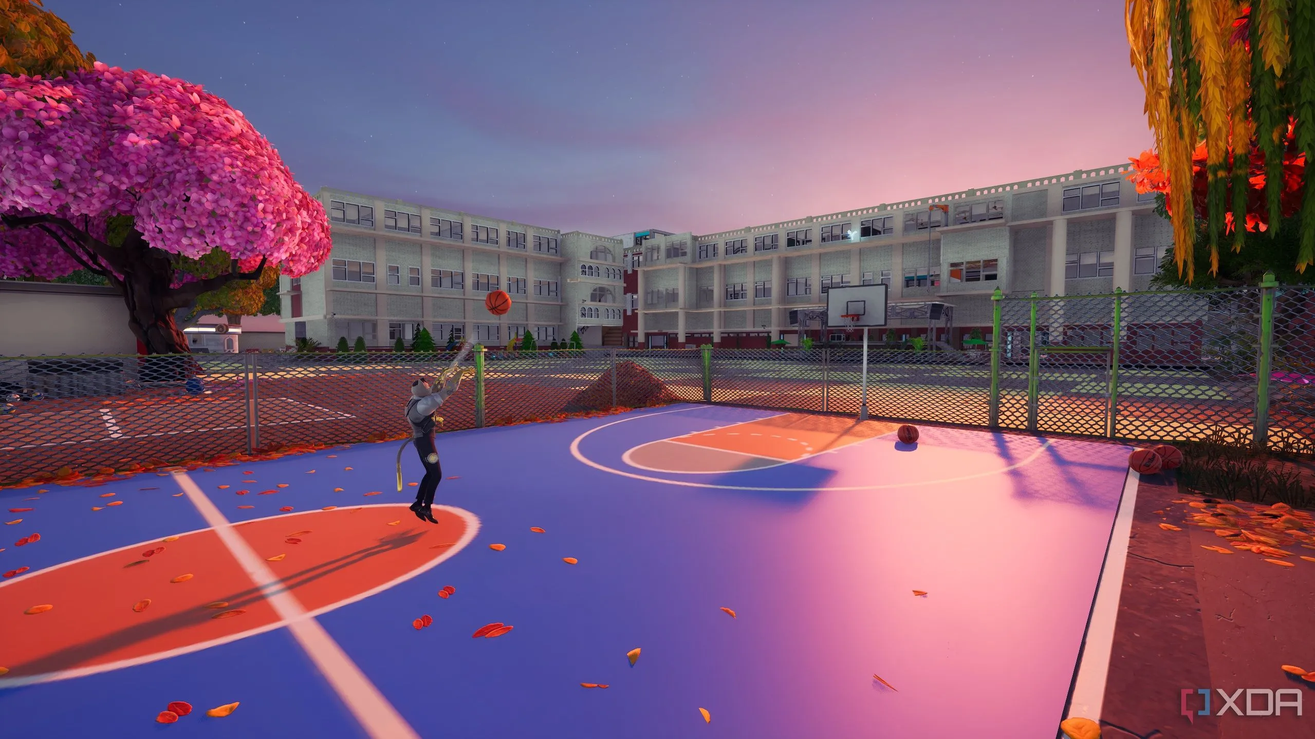 Một bản đồ tùy chỉnh trong Fortnite với sân bóng rổ.
