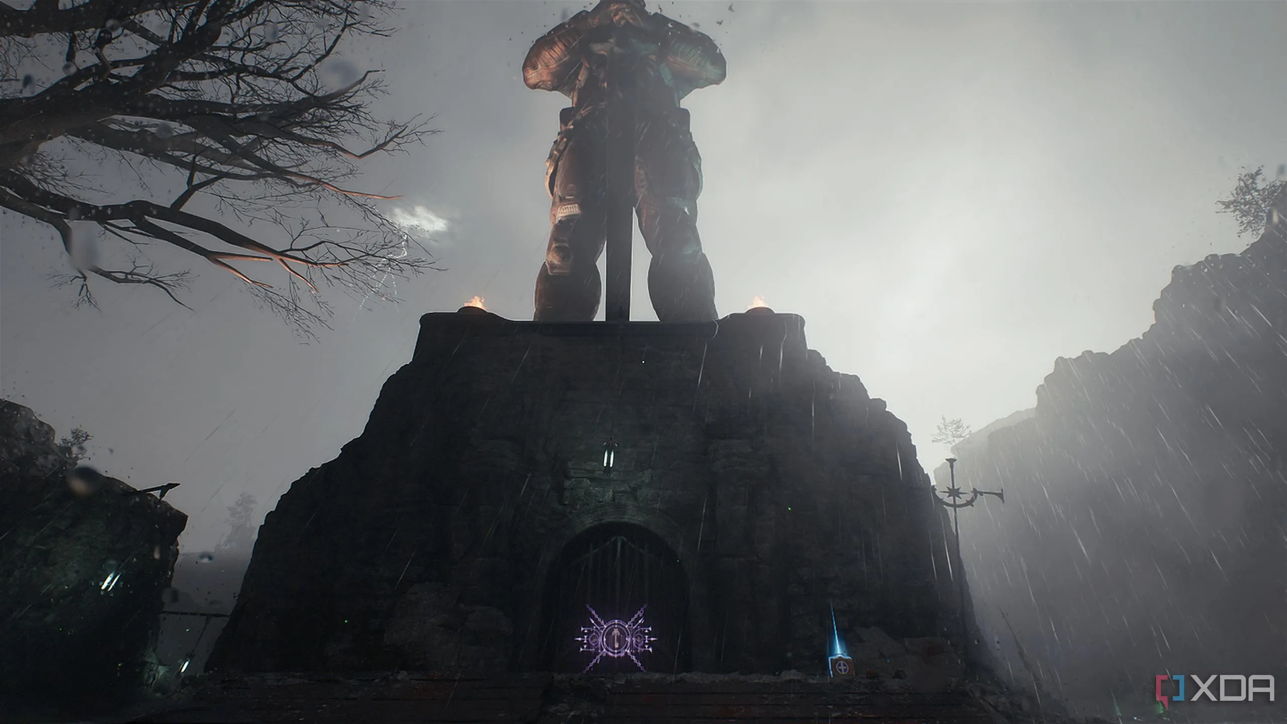 Một bức tượng Sentinel Knight lớn và cổng bí mật trong Doom The Dark Ages