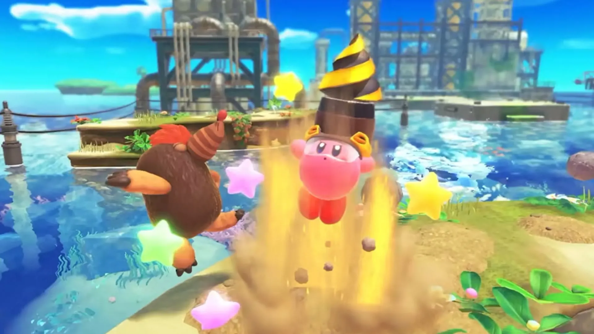Một cảnh chơi game Kirby and the Forgotten Land trên Nintendo Switch 1.
